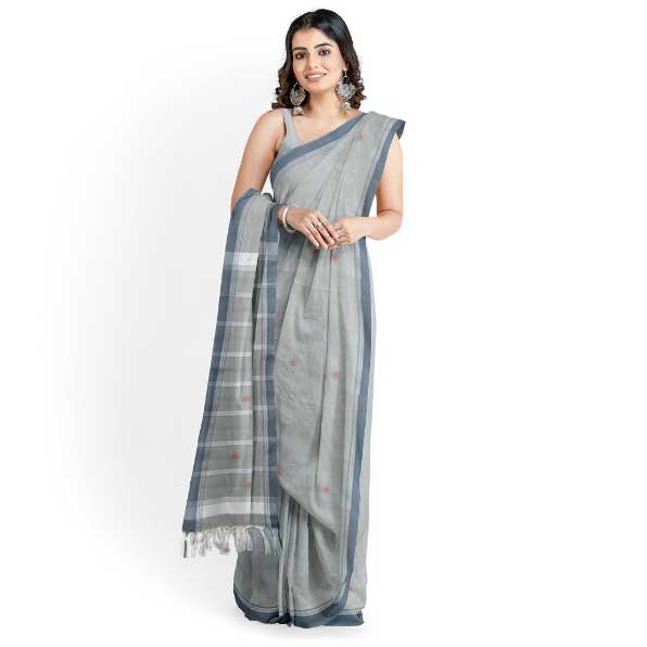 Sadbhavna light grey handloom cotton saree