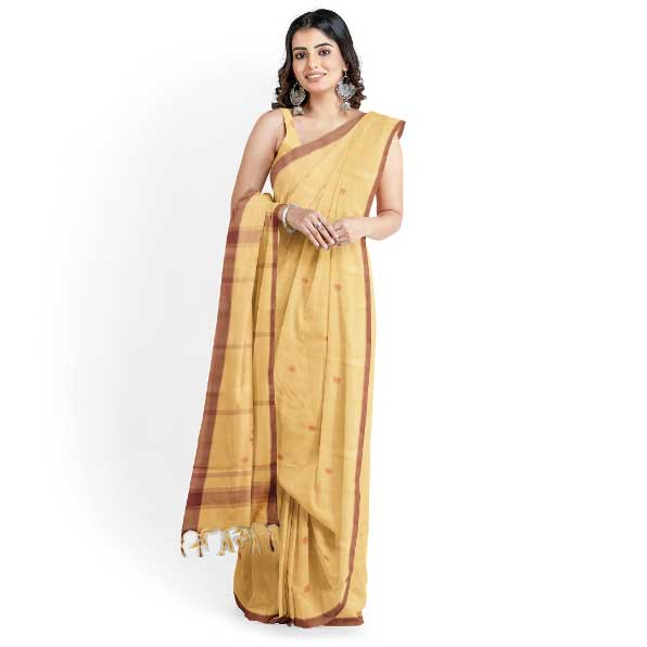 Sadbhavna light brown handloom cotton saree