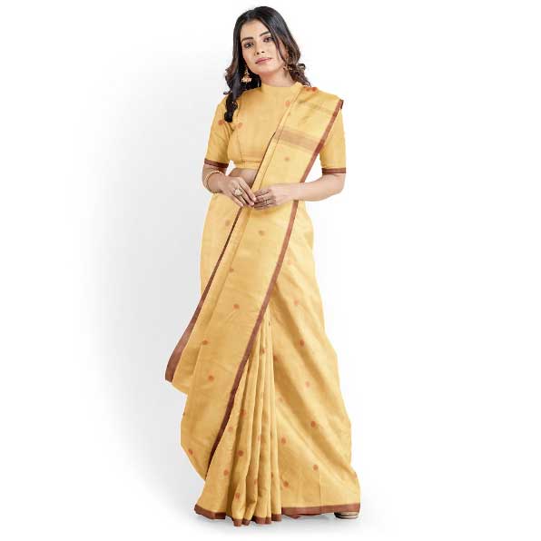 Sadbhavna light brown handloom cotton saree