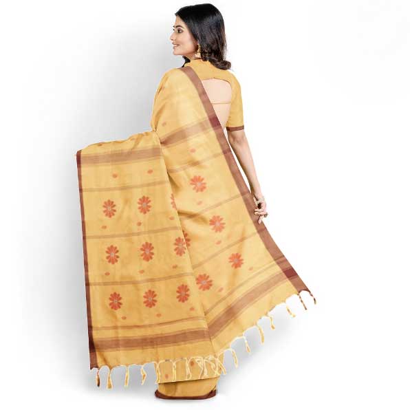 Sadbhavna light brown handloom cotton saree