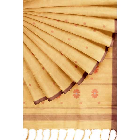 Sadbhavna light brown handloom cotton saree