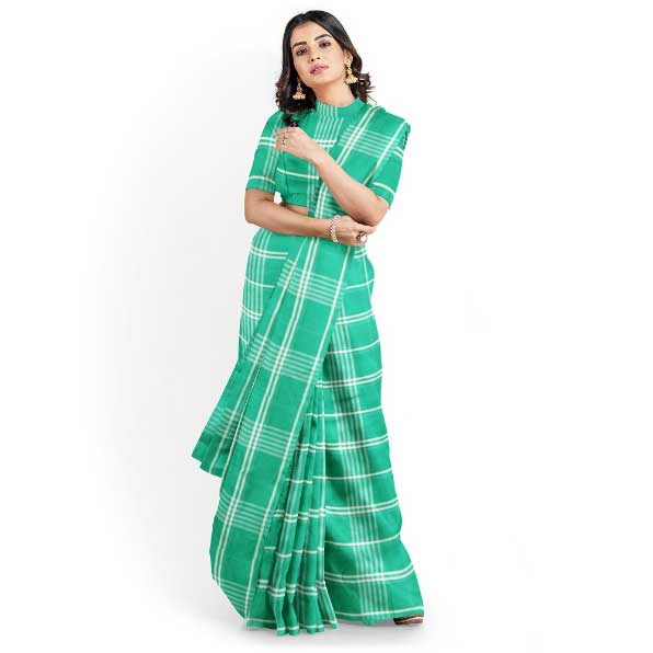 Sadbhavna morpakhi green handloom cotton saree