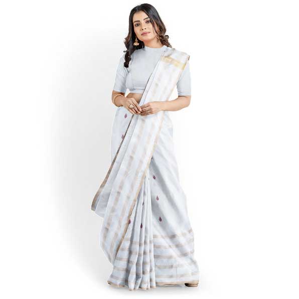 Sadbhavna offwhite with jari border handloom cotton saree