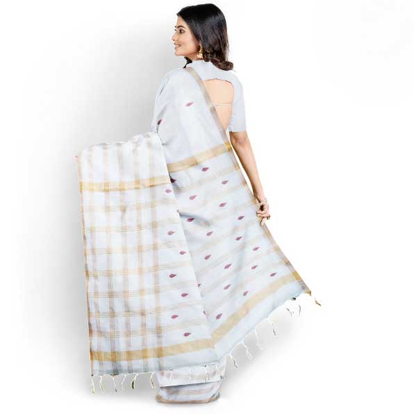 Sadbhavna offwhite with jari border handloom cotton saree