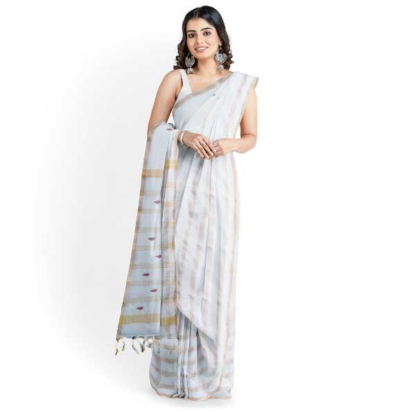 Sadbhavna offwhite with jari border handloom cotton saree