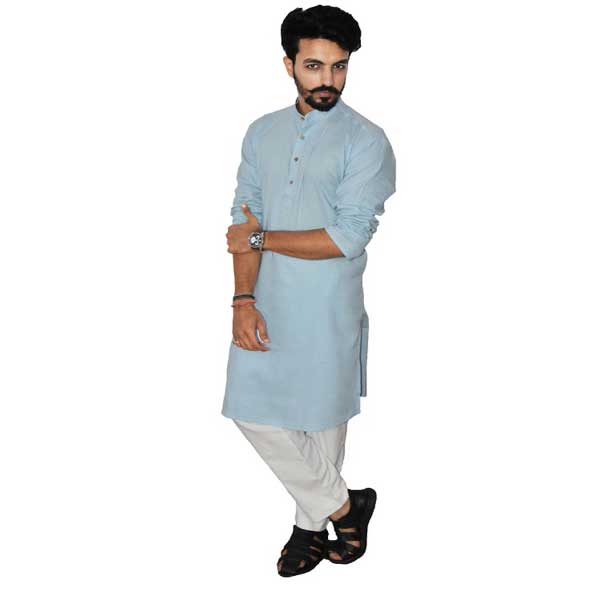 Sky Blue Handwoven Pure Cotton Long kurta