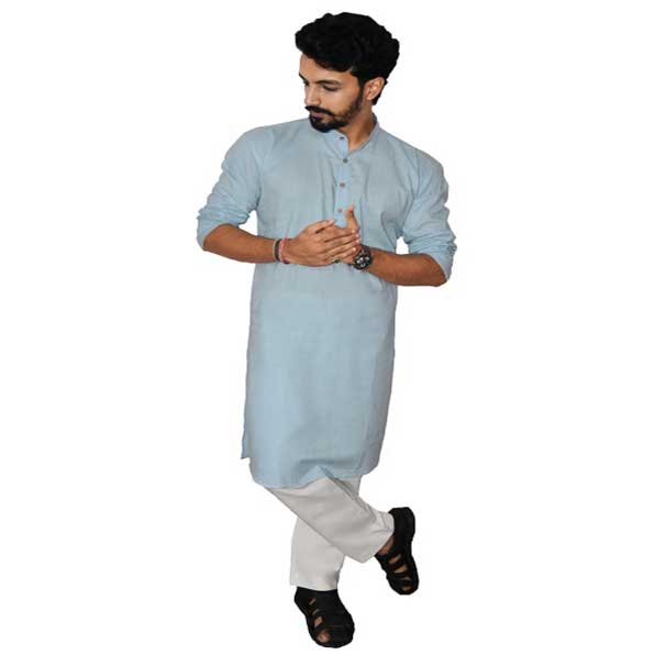 Sky Blue Handwoven Pure Cotton Long kurta