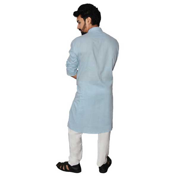 Sky Blue Handwoven Pure Cotton Long kurta