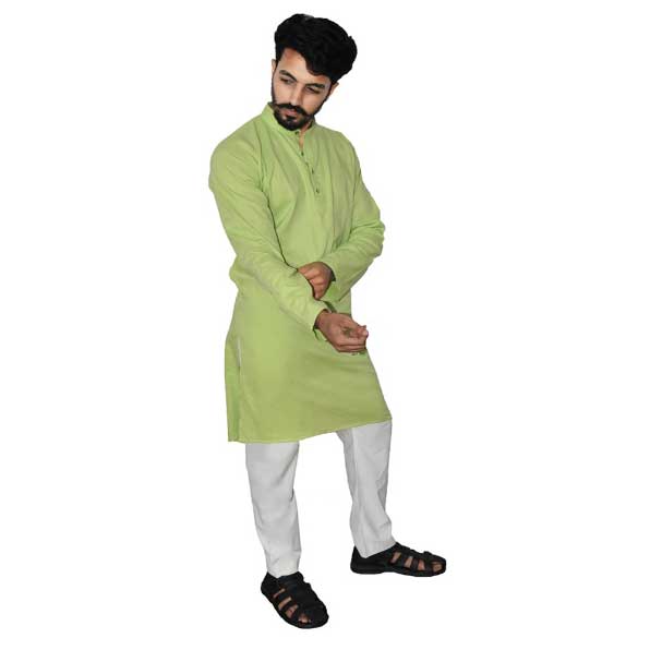 Lime Green Handwoven Pure Cotton Long kurta