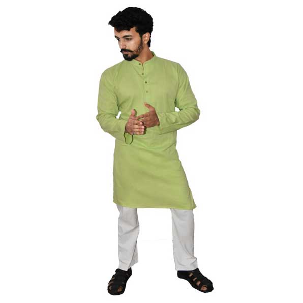 Lime Green Handwoven Pure Cotton Long kurta