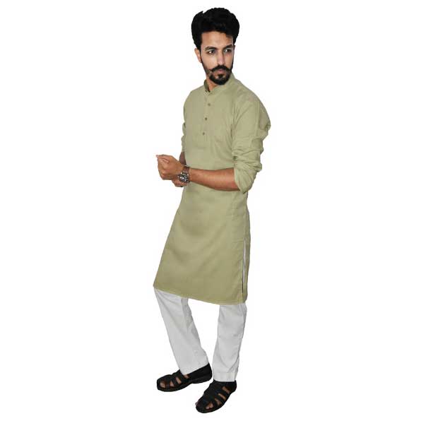 Mehandi Handwoven Pure Cotton Long kurta