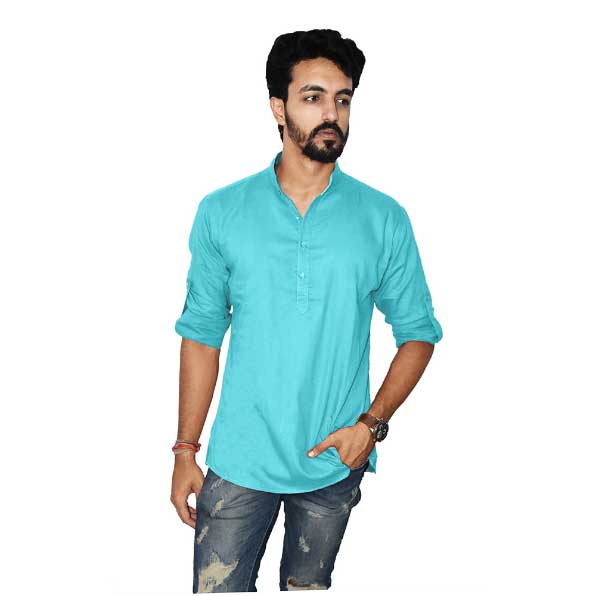 Aquamarine Blue Color Pure Cotton Kurta