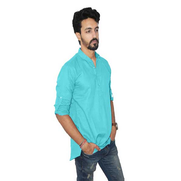 Aquamarine Blue Color Pure Cotton Kurta