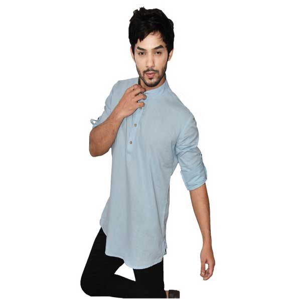 Light Blue Color Pure Cotton Short kurta