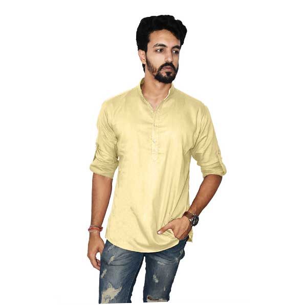 Golden Color Khadi Short Kurta