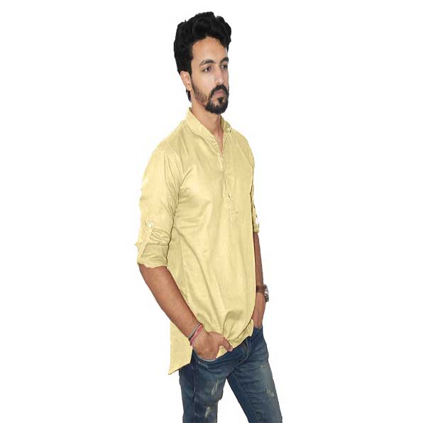 Golden Color Khadi Short Kurta