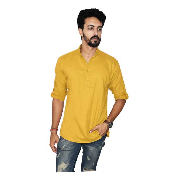 Yellow Color Pure cotton Short kurta