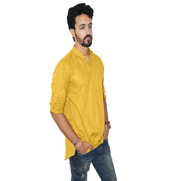 Yellow Color Pure cotton Short kurta