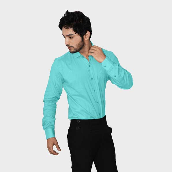 Turquoise Color Pure Cotton Full Shirt