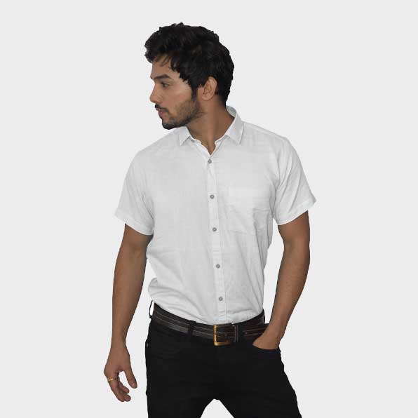 White Handwoven Pure Cotton Half Sleeves Shirt