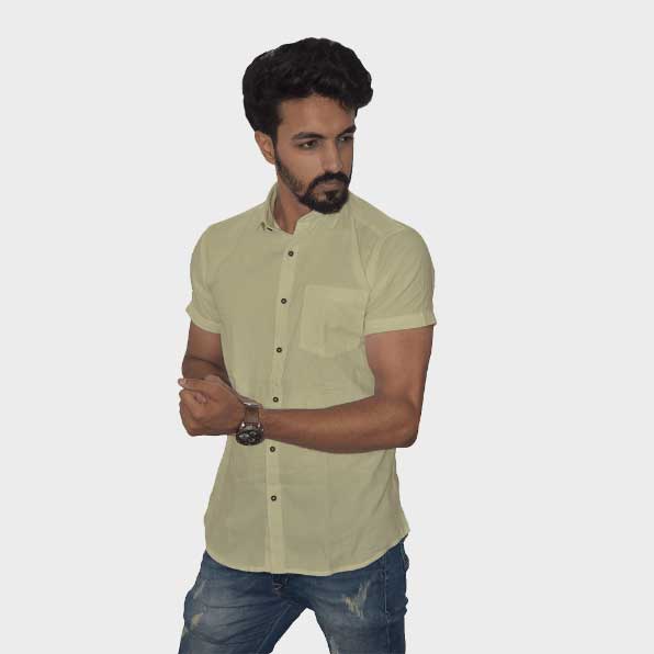 Beige Handwoven Cotton Half Sleeves Shirt