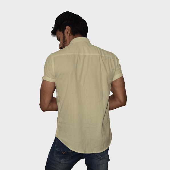 Beige Handwoven Cotton Half Sleeves Shirt