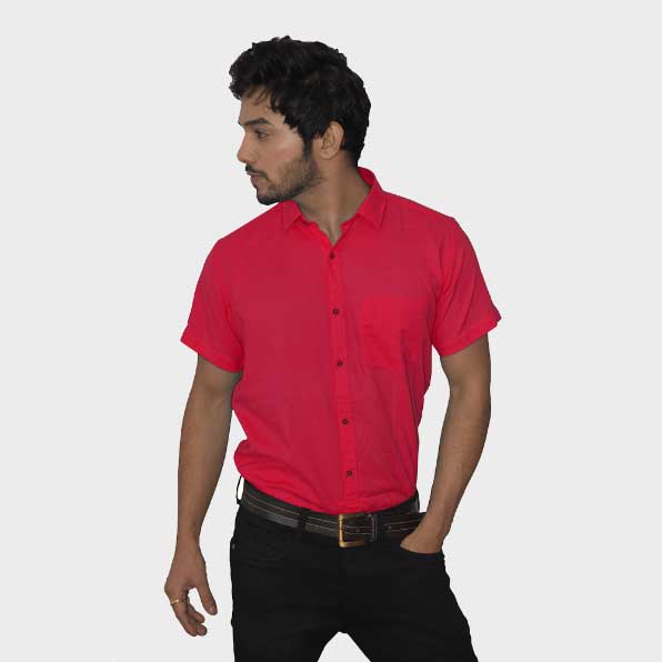 Blood Red Handwoven Pure Cotton Half Sleeves Shirt