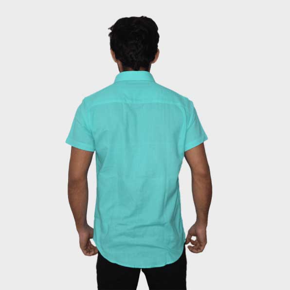 Cyan Handwoven Cotton Half Sleeves Shirt