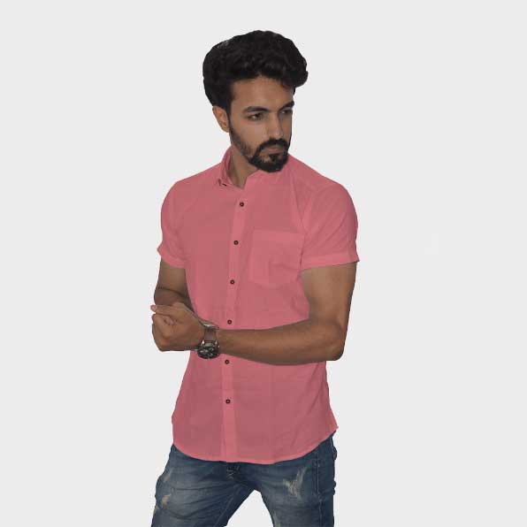 Pink Handwoven Cotton Half Sleeves Shirt