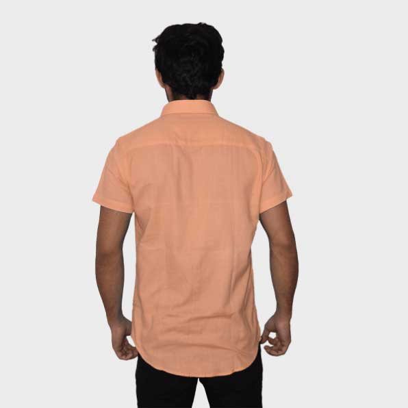 Peach Handwoven Cotton Half Sleeves Shirt