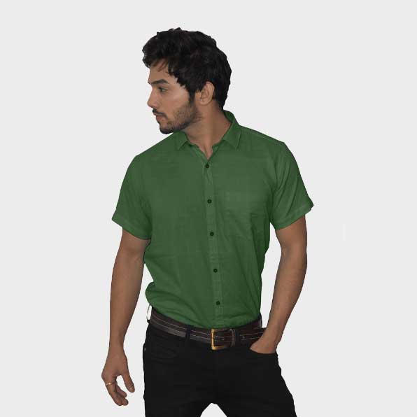 Pine Green Handwoven Cotton Half Sleeves Shirt