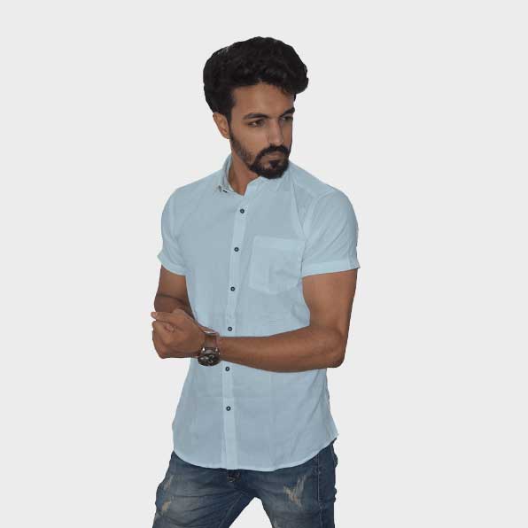 Sky Blue Handwoven Cotton Half Sleeves Shirt