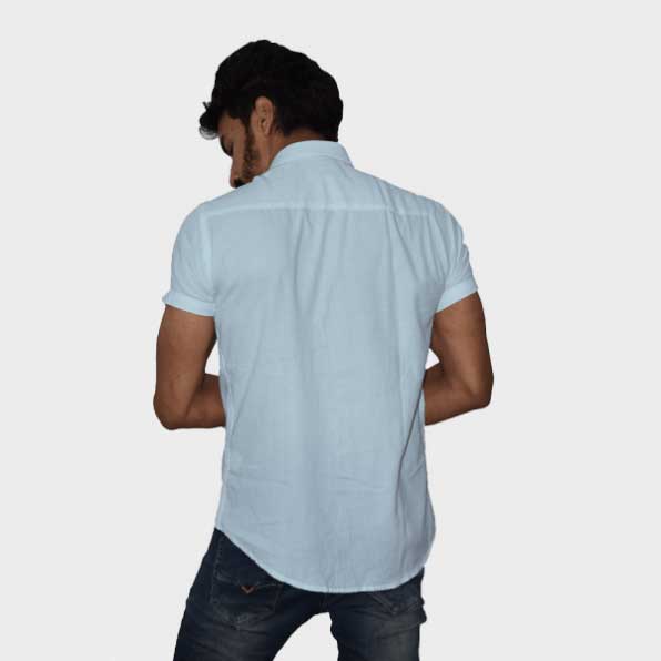 Sky Blue Handwoven Cotton Half Sleeves Shirt