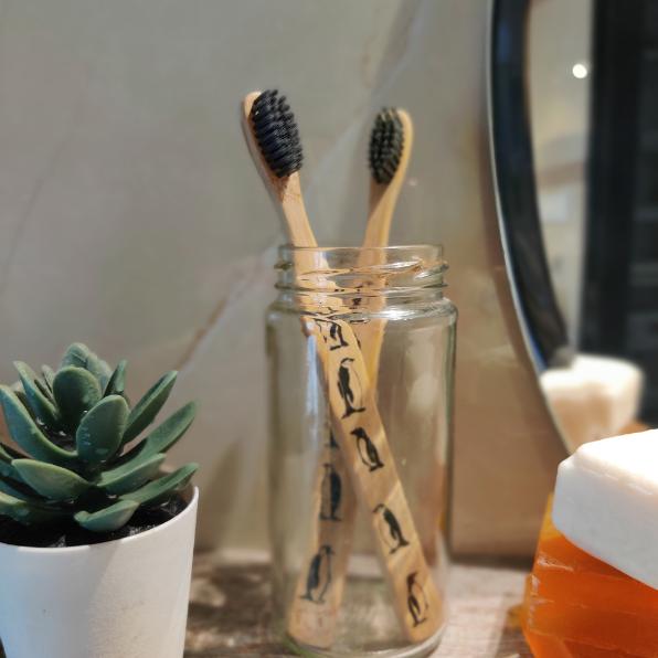 KSAMAH Eco-Friendly Bamboo Toothbrush with Charcoal Bristles - Set of 2