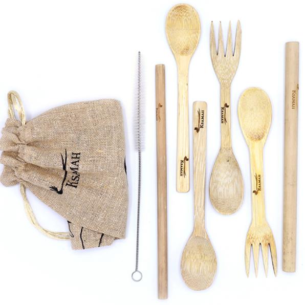 KSAMAH Eco-Friendly Travel Bamboo Cutlery Kit 