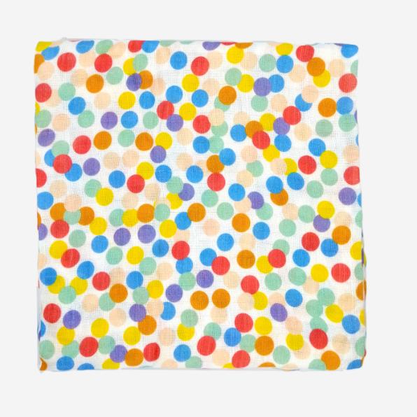 Kindermum Organic Cotton Muslin Swaddle Blanket- Colorful Polka and Bear