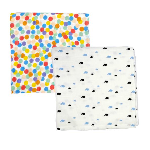 Kindermum Organic Cotton Muslin Swaddle Blanket- Colorful Polka and Whale