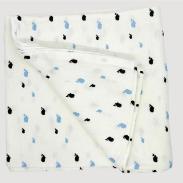 Kindermum Organic Cotton Muslin Swaddle Blanket- Colorful Polka and Whale