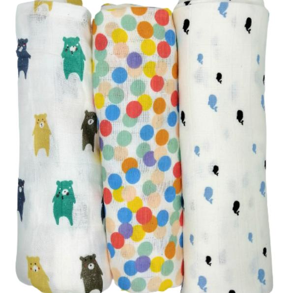 Kindermum Organic Cotton Muslin Swaddle Blanket- Set of 3