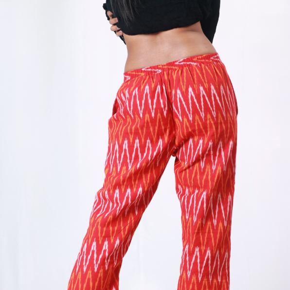 Red Ankle Length Handloom Ikat Capri