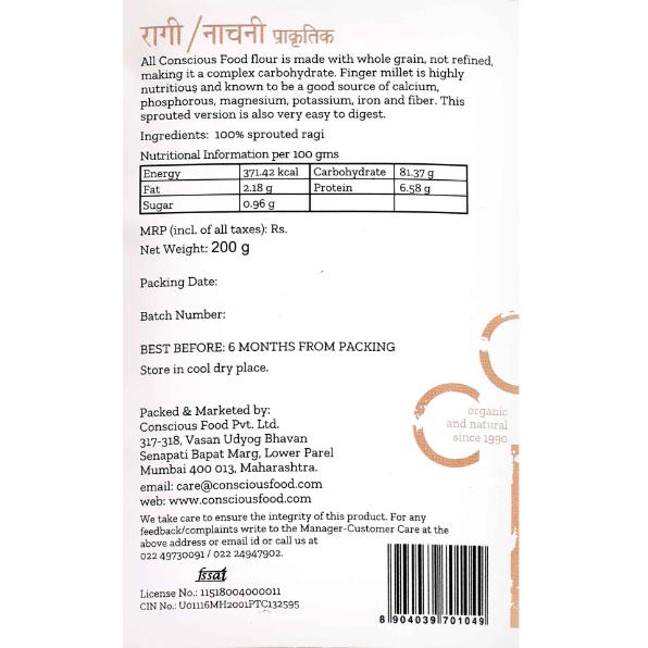 Conscious Food Natural Sprouted Ragi Flour 200gm