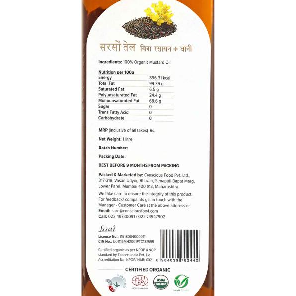 Conscious Food Organic Mustard Oil 1 litr